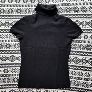 Holt Renfrew Black 100% Cashmere Short Sleeve Turtleneck Sweater M